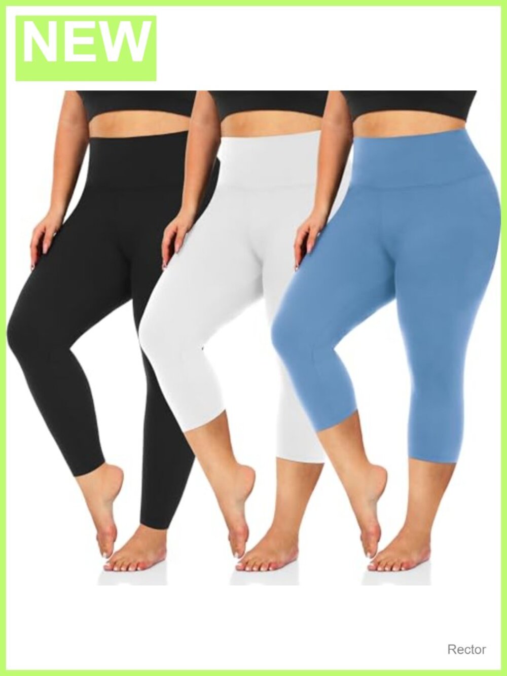 Plus Size Capri Leggings High Waist Tummy Control Stretch 3 Pack